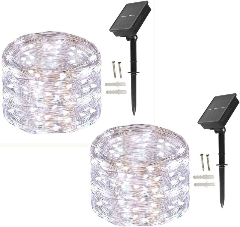 Photo 1 of BXROIU Solar Fairy Lights Outdoor, [2 Pack] 100 LEDs Fairy Lights Outside Solar 10 Meters 8 Mode String Lights for Wedding, Party and Christmas, Garden Decoration (Cool White)
