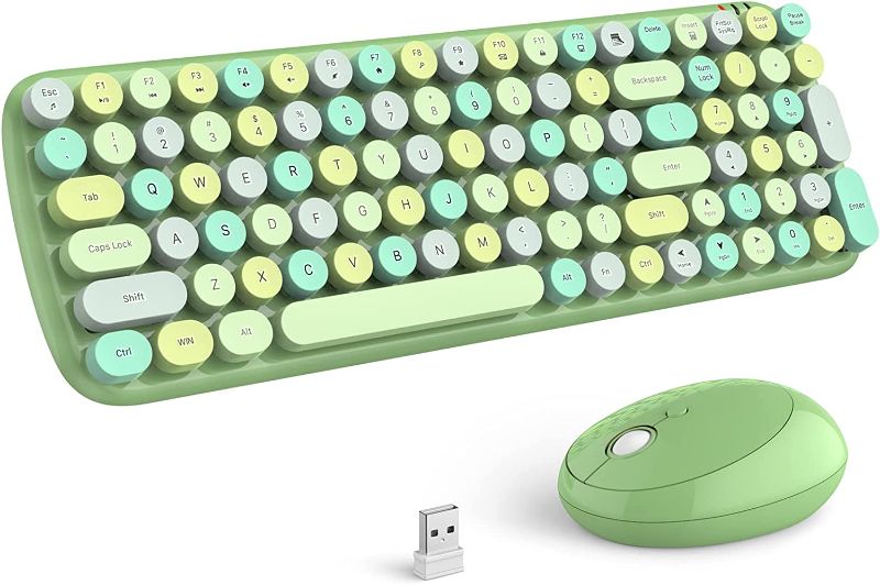 Photo 1 of MOFii Wireless Keyboard and Mouse, Ergonomic Full Size Typewriter Keyboard and Mouse Combo for Mac, Windows 7/8/10, Laptop, Desktop, PC, Computer (Green Colorful)
