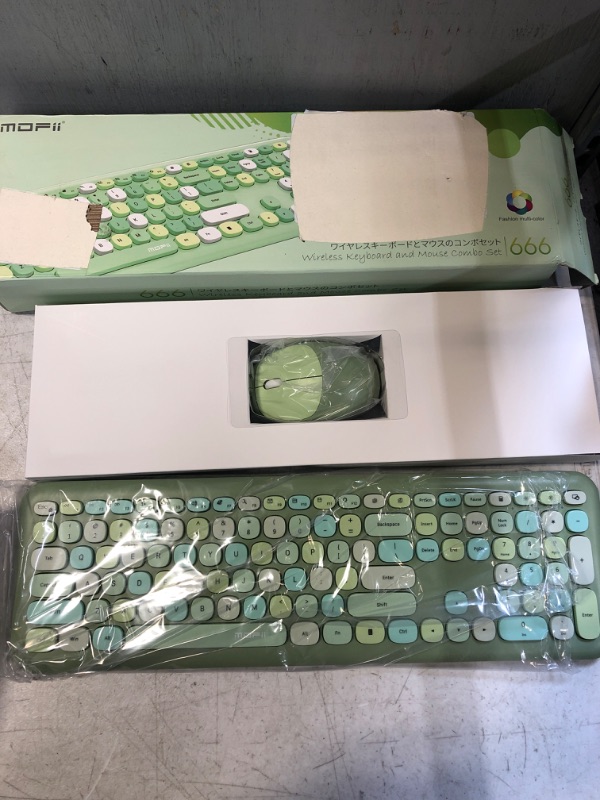 Photo 2 of MOFii Wireless Keyboard and Mouse, Ergonomic Full Size Typewriter Keyboard and Mouse Combo for Mac, Windows 7/8/10, Laptop, Desktop, PC, Computer (Green Colorful)
