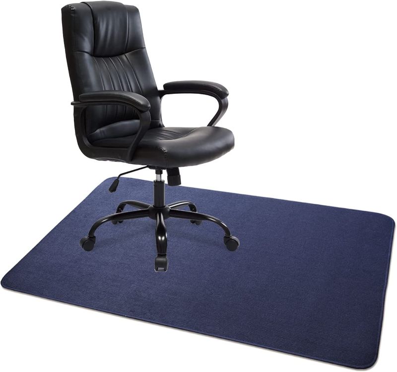 Photo 1 of SHIEN Edging Office Chair Mat for Hard Floors, 55"x35" Large Desk Chair Mat for Home Office Hardwood, Anti-Slip Computer Gaming Rolling Chair Mat, Multi-Purpose Low-Pile Floor Protector (Navy Blue)
