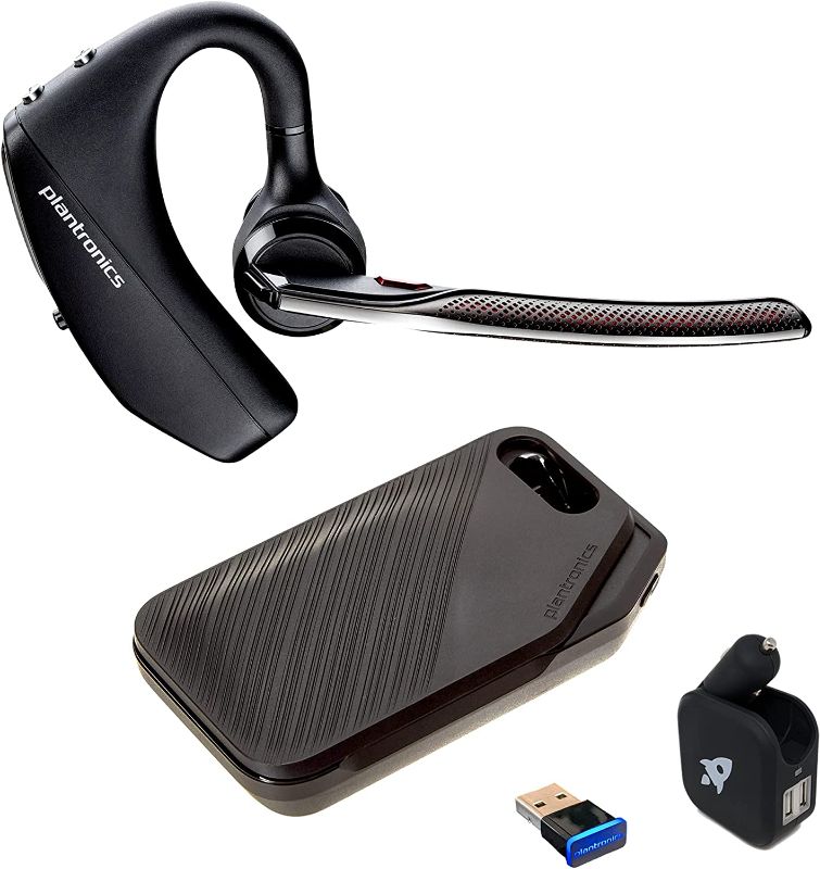 Photo 1 of Plantronics Voyager 5200 UC Bluetooth Headset Bundle - for Smartphones, PC, MAC Using RingCentral Software or App, Global Teck w/Wall Charger 206110-101
