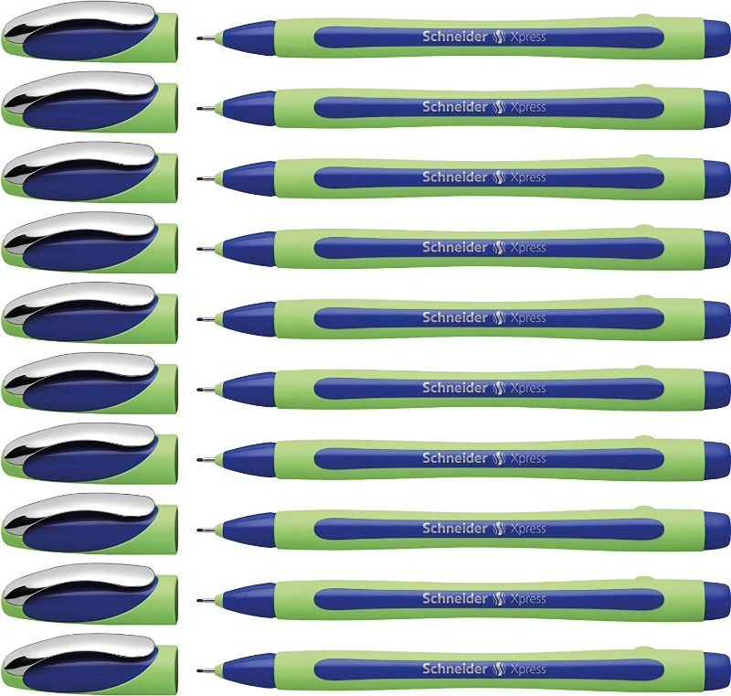 Photo 1 of Schneider Xpress Premium Fineliner, 0.8 mm Porous Point, Light Green Barrel, Blue Ink, Box of 10 Pens (190003)
