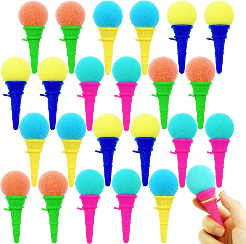 Photo 1 of 24 PCS 4inch Ice Cream Shooters Toys,Mini Ice Cream Cone with String,Foam Ice Cream Launcher Toy for Kids and Adults,Party Favors,Games,Carnival Prize
