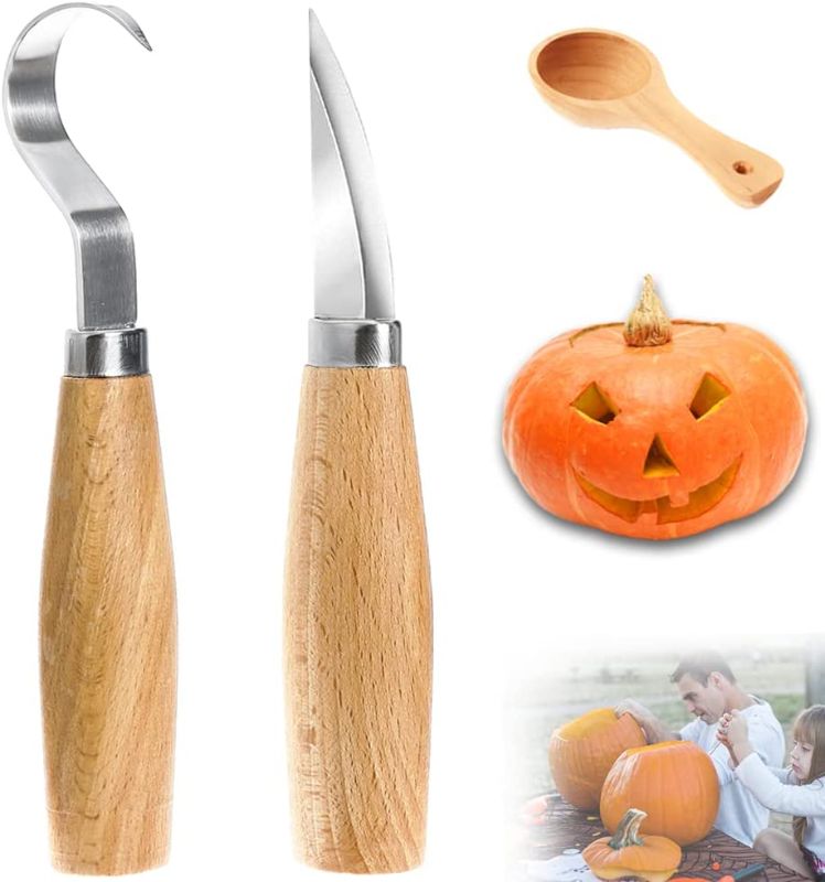 Photo 1 of 2Pcs Wood Carving Spoon Knife Tools,Hook Whittling Chip Knife for Spoons,Bowls,Cups,Halloween,Thanksgiving Day,Beginners Professions Carving Knives Set

