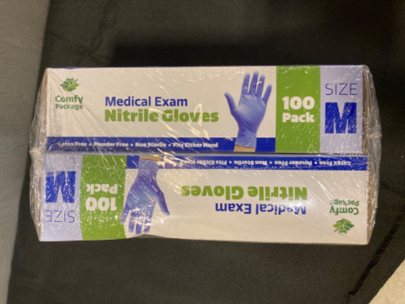 Photo 2 of [200 Count] Nitrile Disposable Plastic Gloves - 4 mil. | Latex Free and Rubber Free | Non-Sterile Powder Free Gloves Medium - (Blue) 2 PACK * FACTORY SEALED 