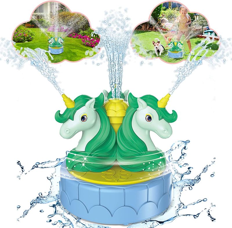 Photo 1 of (( FACTORY SEALED )) Sprinkler for Kids, Unicorn Water Kids Sprinklers for Yard Outdoor Activities, Summer Sprinkler Toy for Outside 360°Wiggle Spray Spinning Water Toys Gifts for 3 4 5 6 Boys and Girls (Green)
