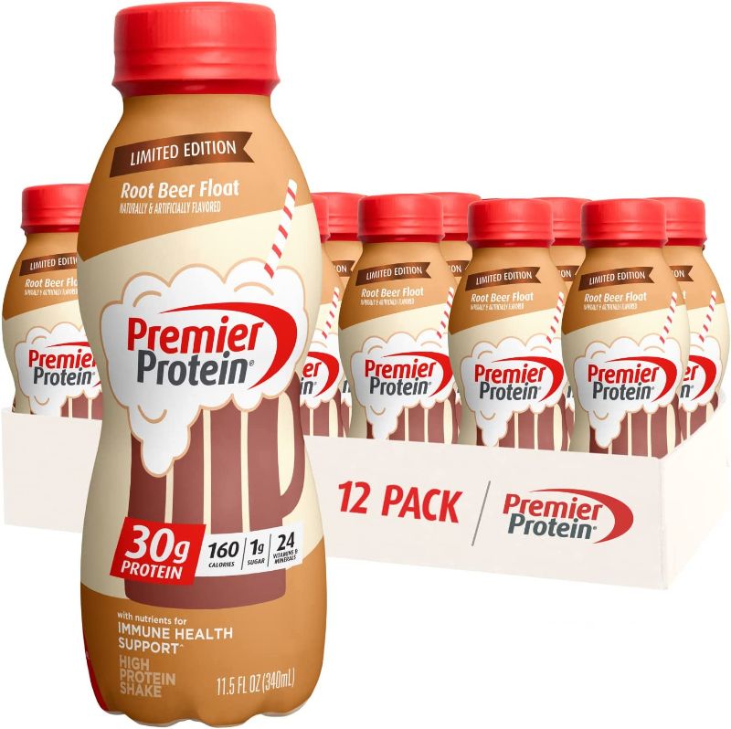 Photo 1 of ** EXPIRATION JUN 10 2023 ** Premier Protein Shake, Root Beer Float, 30g Protein, 1g Sugar, 24 Vitamins & Minerals, Nutrients to Support Immune Health, 11.5 fl oz, 12 Pack
