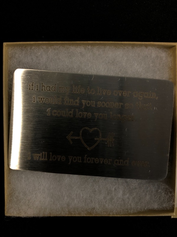 Photo 3 of Engraved Wallet Insert Card Gift for Men / Husband | Wedding Gifts for Boyfriend | Couple Romantic Gift for Birthday / Christmas | Valentines Day Gift for Boyfriend 2.1 x 3.25 Inch
