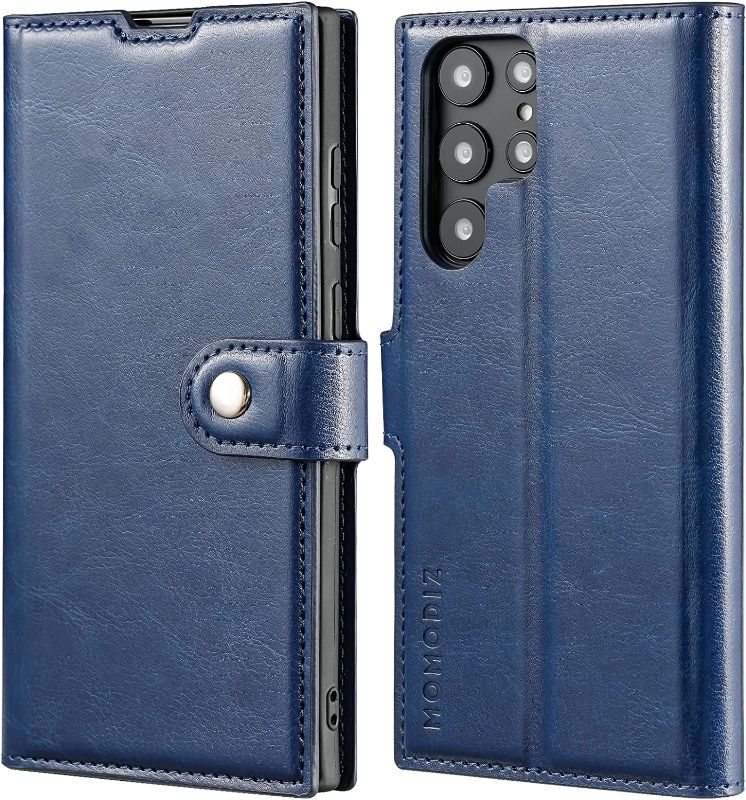 Photo 1 of (( FACTIRY SEALED )) PERFECT GIFT ** MoModiz for Samsung Galaxy S22 Ultra Case Wallet,No Magnet,Mental Buckle,PU Leather with 3 Card Slots,Adjustable Kickstand,Sturdy Durable S22 Ultra Wallet Case(Blue)
