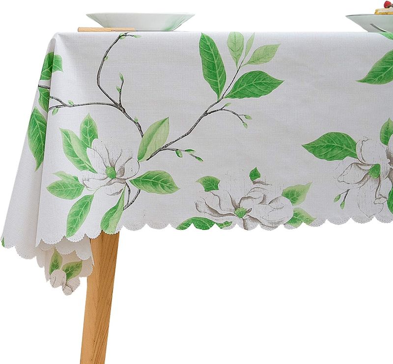 Photo 1 of (( FACTORY SEALED )) LIBERECOO Table Cloth Heavy Duty Vinyl Tablecloth Scratch Proof Stain-Resistant Table Covers 52" x 70" (Green Leaves, Rectangular 52 x 70 inch)
