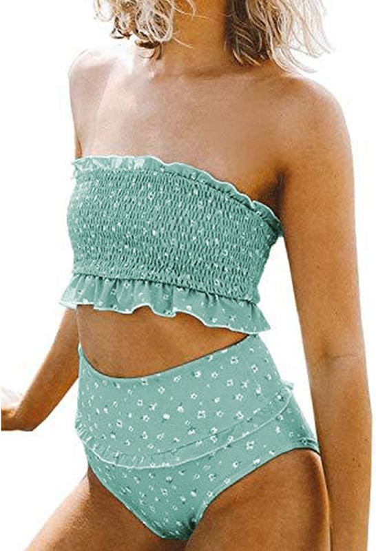 Photo 1 of Aleumdr Womens 2 Pieces Bandeau Bikini Swimsuits Off Shoulder High Waist Bathing Suit size s 
