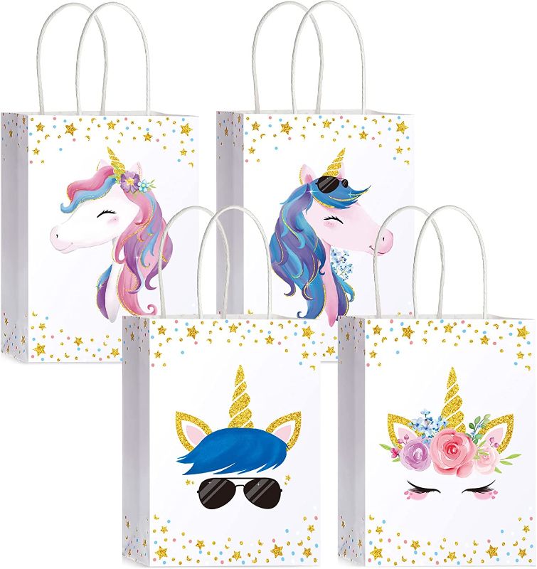 Photo 1 of 24 Pieces Unicorn Party Favor Bags for Unicorn Birthday Party Supplies, Unicorn Gift Bag Unicorn Party Goody Treat Candy Bags for Unisex Unicorn Party Favors Girls Boys Kids Baby Birthday Decorations

