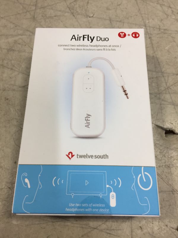 Photo 3 of Twelve South AirFly Duo | Wireless transmitter with audio sharing for up to 2 AirPods /wireless headphones to any audio jack for use on airplanes, boats or in gym, home, auto --factory sealed --
