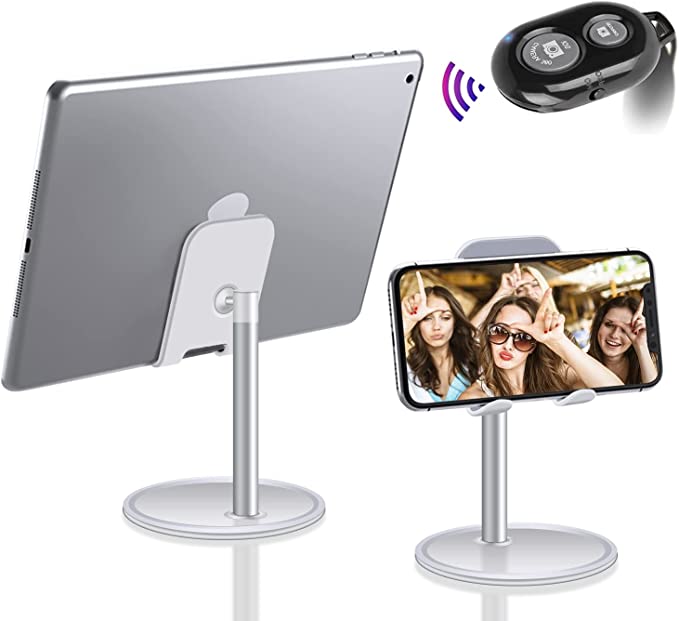 Photo 1 of Cell Phone Stand + Bluetooth Camera Remote Control Shutter, Desk Tablet Phone Stand Holder Compatible with iPad iPhone Android Smartphone Nintendo Switch and More 4-11'' Devices
