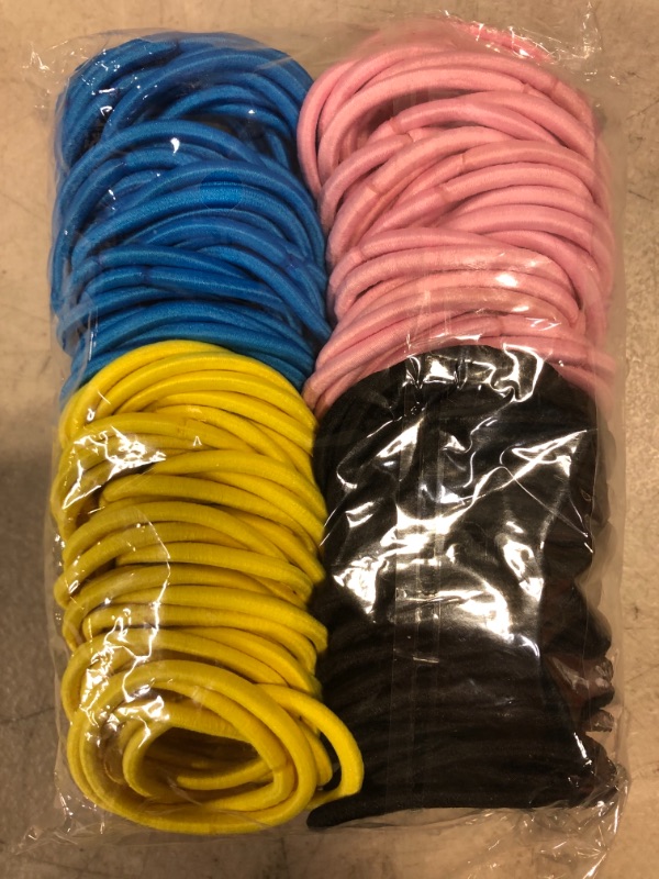Photo 2 of 200 Pieces Elastics Hair Ties, Colorful Ponytail Holders Hair Bands 4CM Hair Accessories for Medium to Thick Hair, Curly Hair, Women or Men
