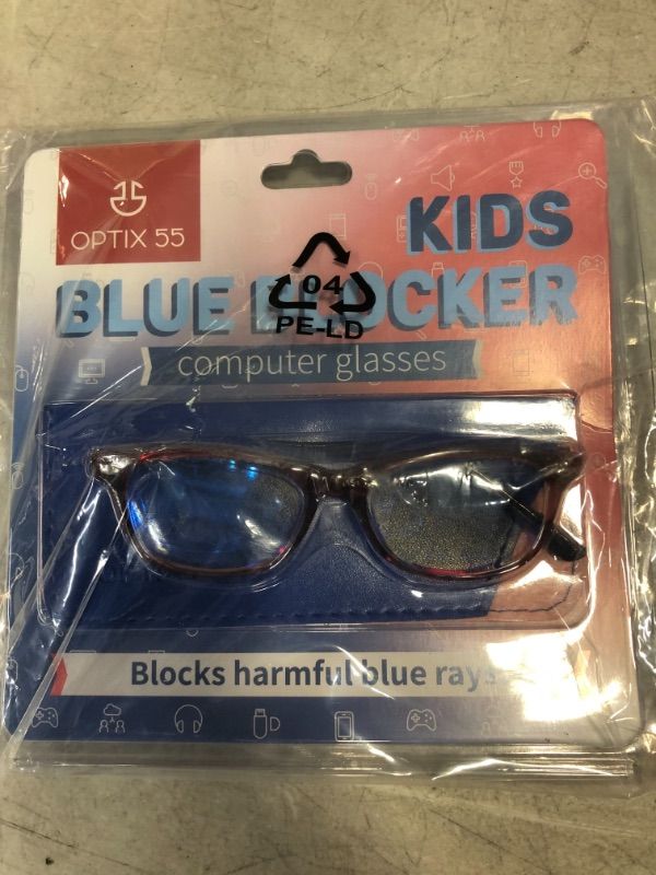 Photo 2 of Blue Light Blocking Glasses Girls & Boys | Anti Eyestrain Blue Light Glasses Kids Computer Gaming Glasses (Ages 3-10) | Flexible Red Square Frames with Blue Temples Video Phone Screen Eyeglasses