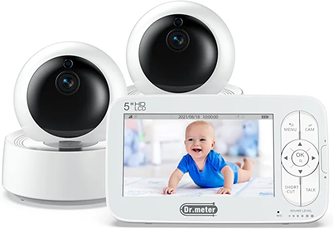 Photo 1 of Baby Monitor with 2 Cameras, 5'' Large Display Video Baby Monitor with Camera and Audio, 720p HD, Remote Pan-Tilt-Zoom, Night Vision, Room Temperature, Two-Way Talk, 1000ft Range, Lullabies, No Wifi
