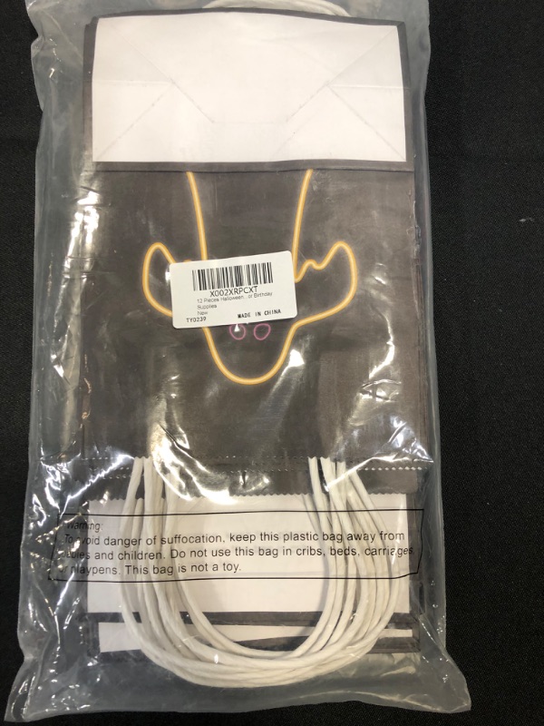 Photo 1 of 12 Pieces Halloween Treat Bags Goodie Candy Bags for Boy Girl, 2 Designs, Glow in the Dark Present Bag with Handle, Black Shining Party Favor Bag Pumpkin Ghost Bat Printed Bag for Birthday Supplies
