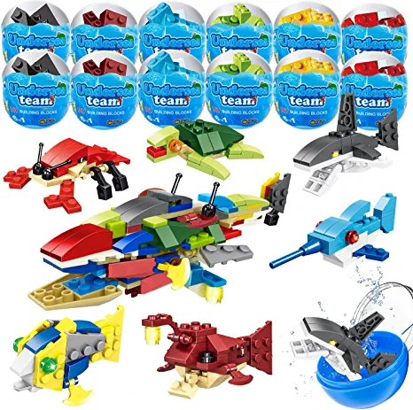 Photo 1 of 24 Pieces Easter Basket Stuffers for Kids, 12 Animal Building Blocks Toys + 12 Easter Jumbo Eggs Easter Party Favor Easter Egg Hunt Gift for Kids Girls Boy (Sea Animal)
