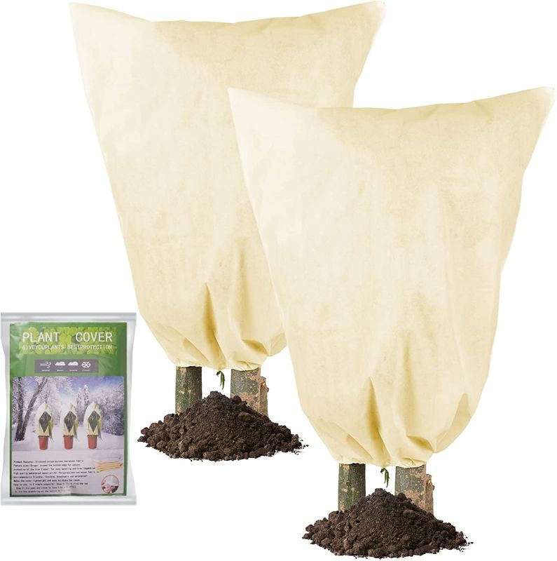 Photo 1 of  2 Pack Plant Covers Freeze Protection Thickened Winter Drawstring Frost 23'' x 31'' Protection Cover Bag for Winter Frost Protection Sun Pest Protection