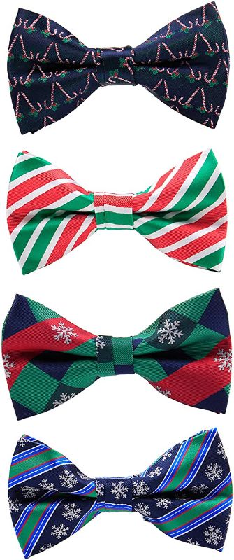 Photo 1 of 4PCS Men's Christmas Bow tie Festival Theme Bowties Pre-Tied Neckwear Snow Tree Pattern