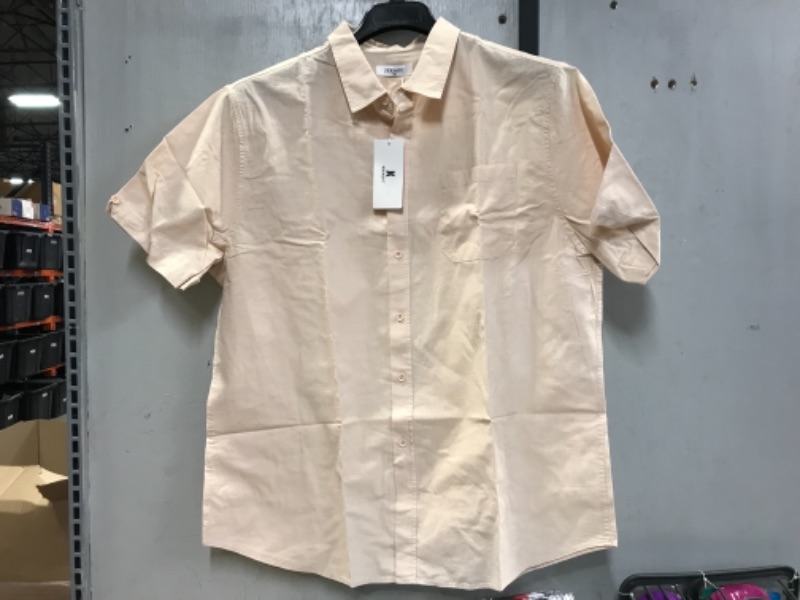 Photo 2 of  Button Down Short Sleeve Linen Shirts for Men Summer Casual Cotton Spread Collar Beach Shirts-XL