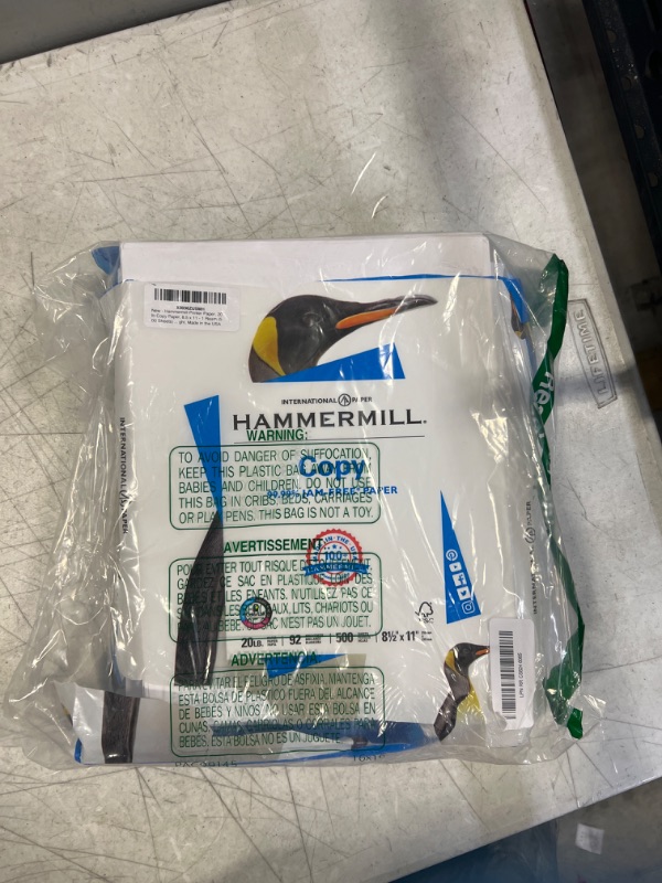 Photo 2 of Hammermill Printer Paper, 20 lb Copy Paper, 8.5 x 11 - 1 Ream (500 Sheets) - 92 Bright, Made in the USA***OPEN PACKAGING