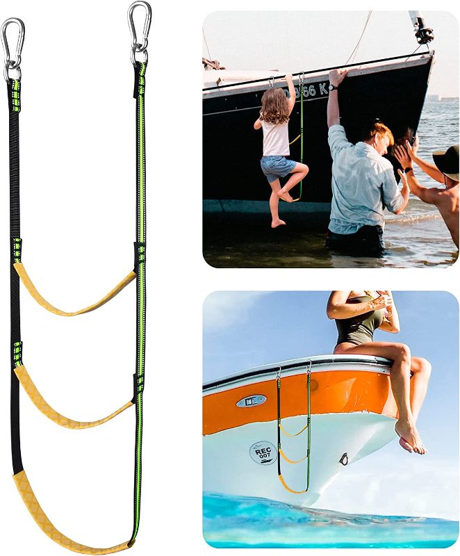 Photo 1 of 3 Step Boat Rope Ladder,Portable Boarding Ladder,Fishing Rope Ladder for Inflatable Boat, Kayak, Motorboat, Canoeing (3 Steps)
