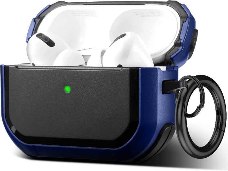 Photo 1 of  2 PACK--Airpods Pro Case Flexible TPU Protective AirPods Case Shockproof Skin Cover for Apple Airpods 3 &1 Charging Case with Keychain for Men Women [Front LED Visible] (Dark Blue)