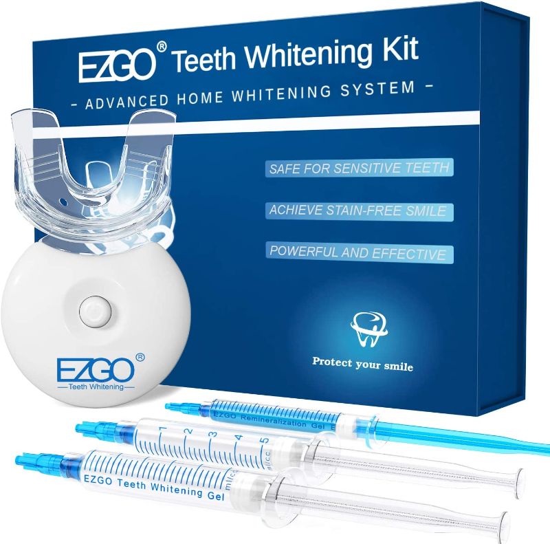 Photo 1 of  Teeth Whitening Kit with LED Light, 5 X LED Fast-Result Teeth Whitener with Carbamide Peroxide Teeth Whitening Gel, Non-Sensitive Tooth Whitening Kit Remove Stains from Coffee and Soda (blue kit)
-FACTORY SEALED-