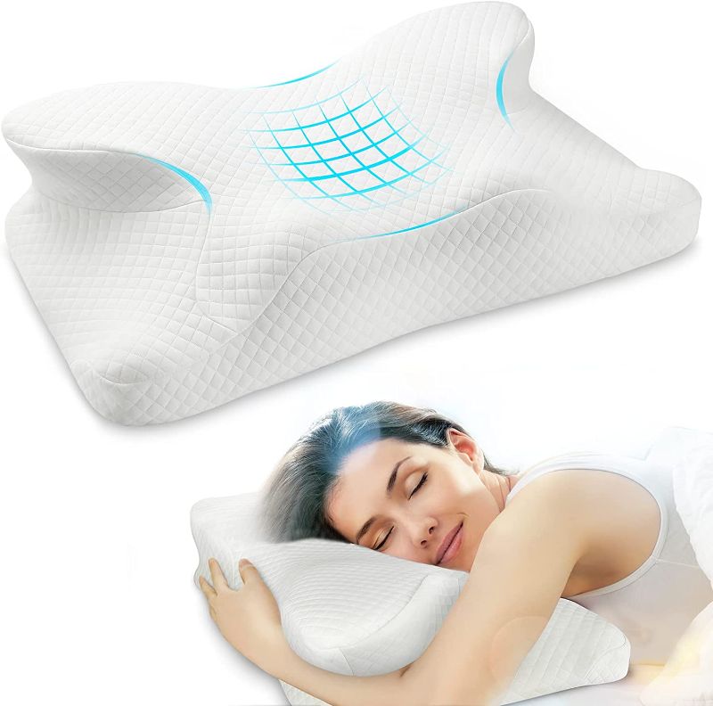 Photo 1 of Cervical Pillow for Neck and Shoulder Pain Relief, Dual-Core Ergonomic Contour Memory Foam Pillow for Sleeping, Orthopedic Neck Support Pillow for Side Sleepers, Back and Stomach Sleepers
-FACTORY SEALED BOX-