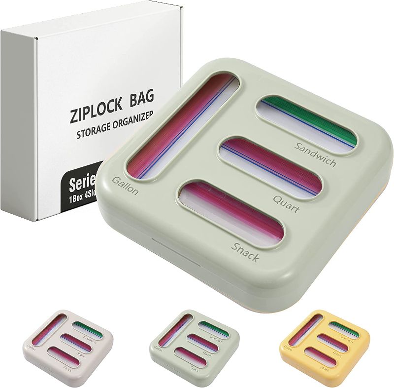 Photo 1 of  Ziplock Bag Storage Organizer, Acrylic Kitchen Drawer Baggie Box, Plastic Bag Organizer for Ziploc, Solimo, Hefty, Glad, Compatible With Gallon, Quart, Sandwich, Snack Variety Size Bag (Green)