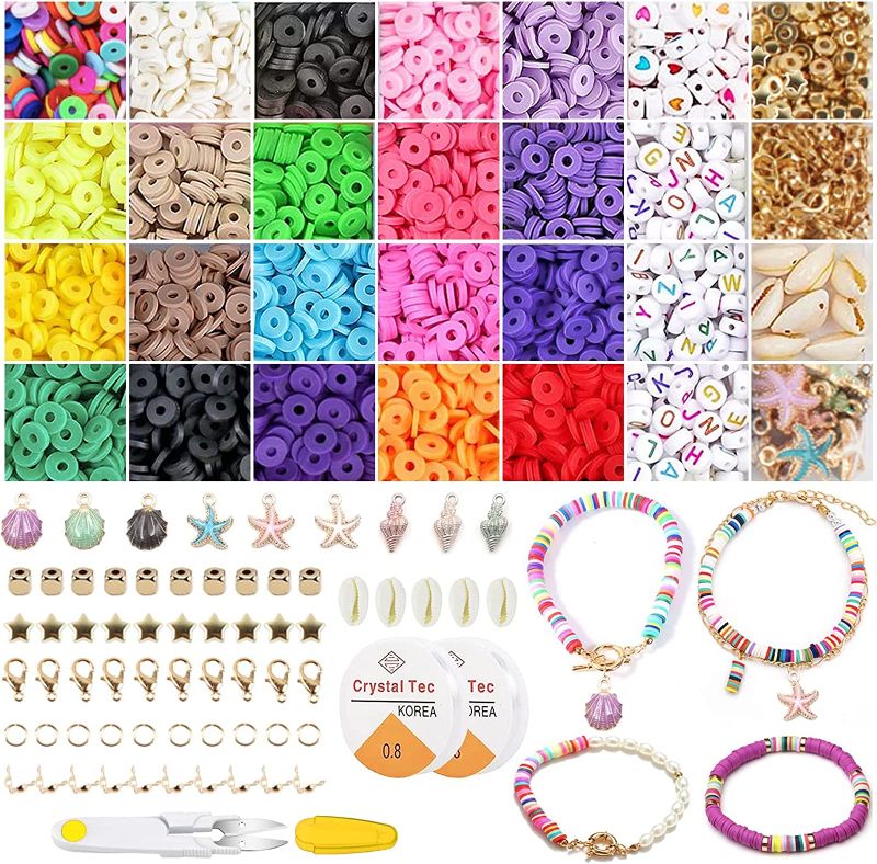 Photo 1 of Clay Beads Kit for Bracelets Making,4438 Pcs Flat Polymer 6mm Round Heishi Beads for Jewelry Necklace Earring DIY Crafts Gifts-20 Colors
