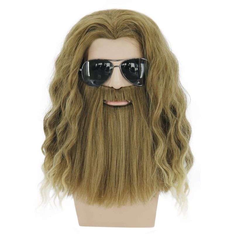 Photo 1 of  Fat Thor Wig Costume with Mustache Blonde Brown Wigs for Men Cute Curly Wigs for Party 