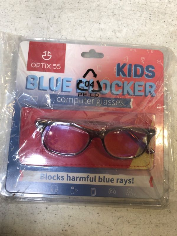 Photo 2 of Blue Light Blocking Glasses Girls & Boys | Anti Eyestrain Blue Light Glasses Kids Computer Gaming Glasses (Ages 3-10) | Flexible Grey Square Frames with Red Temples Video Phone Screen Eyeglasses