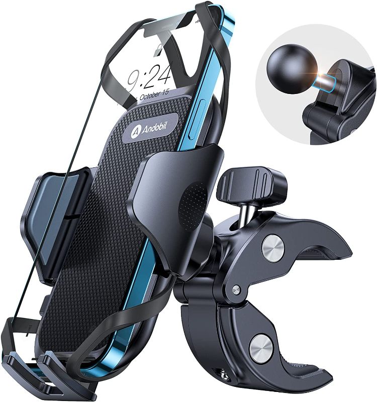 Photo 1 of andobil Bike Phone Mount, [Super Stable & Anti Shake] Universal [Sturdy Handlebar Clamp] Motorcycle Bicycle Bike Handlebar Cell Phone Holder Compatible with iPhone 14 13 12 11 Galaxy S22 S21 & All
