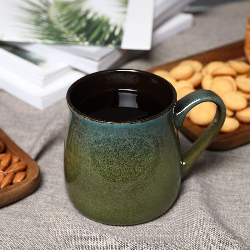 Photo 1 of 18 oz Handmade Mixed Glaze Potbelly Ceramic Large Coffee Mug For Women/Men,Ceramic Mug For Coffee,Tea,Water,Cereal,Olive
