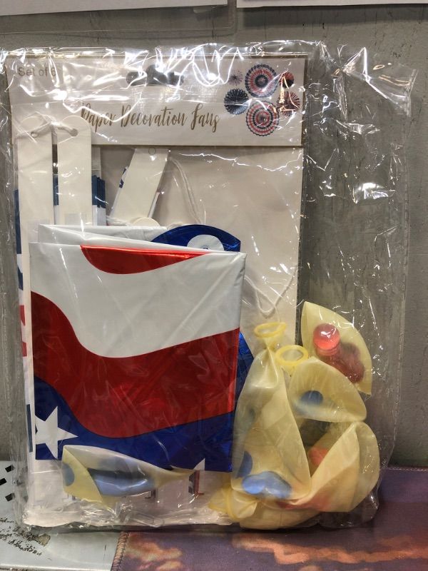 Photo 2 of 4th of July Balloon Decoration Kit, Independence Day Patriotic Decorations with Red Blue White Balloons, Star Foil Balloons, Paper Fans for Memorial Day, Independence Day, Labor Day, Veterans Day American Theme Party Decor Supplies Same Latex Balloons