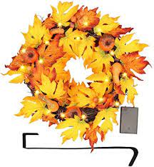 Photo 1 of Brwoynn Fall Door Wreath, 17 inch Thanksgiving Harvest Wreath for Front Door with Maple Leaf and Berry, Pumpkins, Ideal for Harvest Autumn Thanksgiving Indoor Outdoor Decoration
