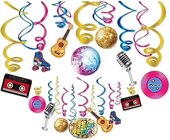 Photo 1 of 30Ct Disco 70's 80's 90's Hanging Swirl Decorations - Retro Nostalgia Birthday Party Supplies Fan Decors
