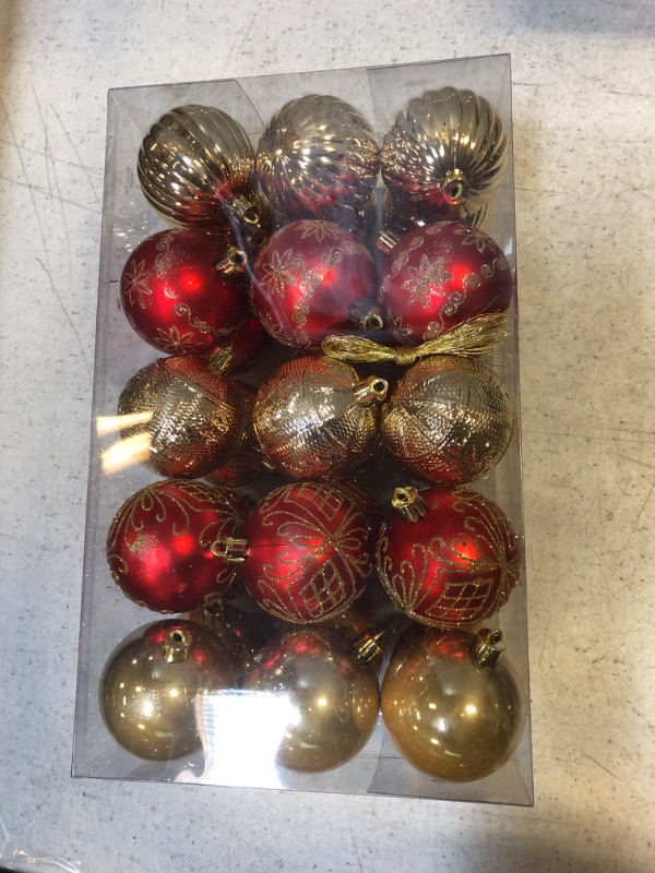 Photo 1 of 30PCS 60MM/2.36IN Christmas Tree Ornaments Assorted Pendant Shatterproof Ball Ornament Set Seasonal Decorations with Reusable Hand-Help Gift Boxes Ideal for Xmas, Holiday and Party (Red/Gold)