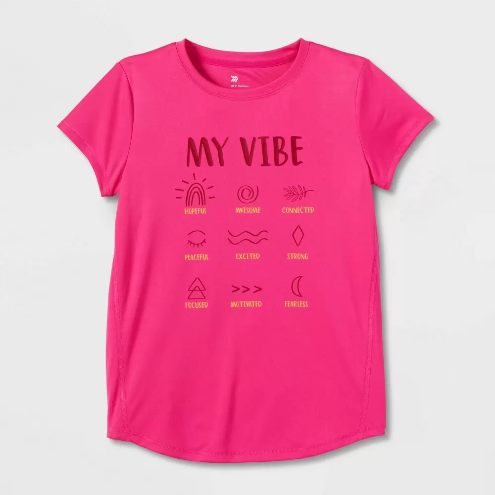 Photo 1 of Girls' Short Sleeve 'My Vibe' Graphic T-Shirt - All in Motion Pink SIZE L AND XL
