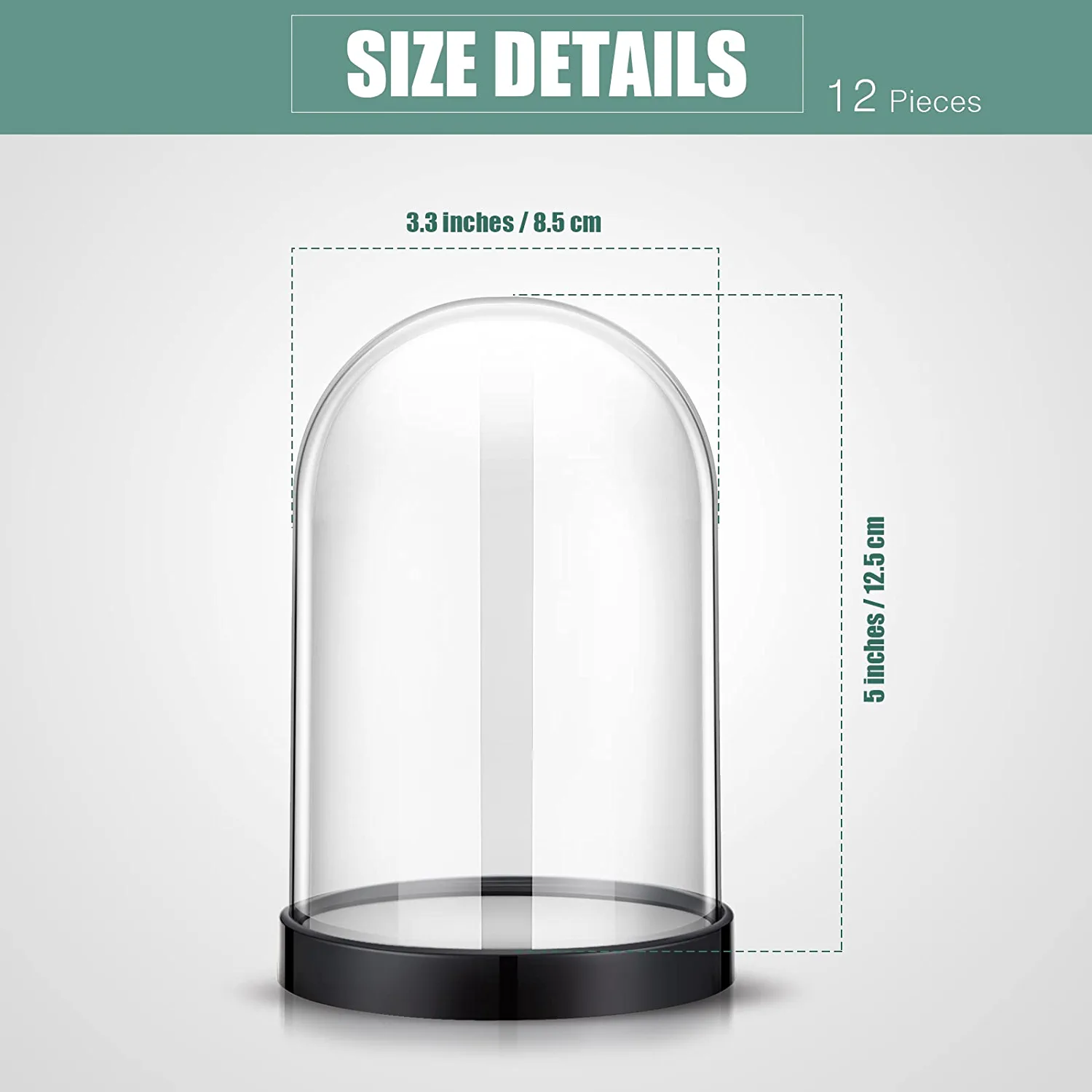 Photo 1 of Zhengmy 12 Pcs Plastic Dome Display Case Cloche Bell Jar with Base Clear Decor for Collectibles Rose Office Home Tabletop CenterPc Decor, 5 x 3.3 Inch, Black ----- BRAND NEW, PACKAGING DAMAGED
