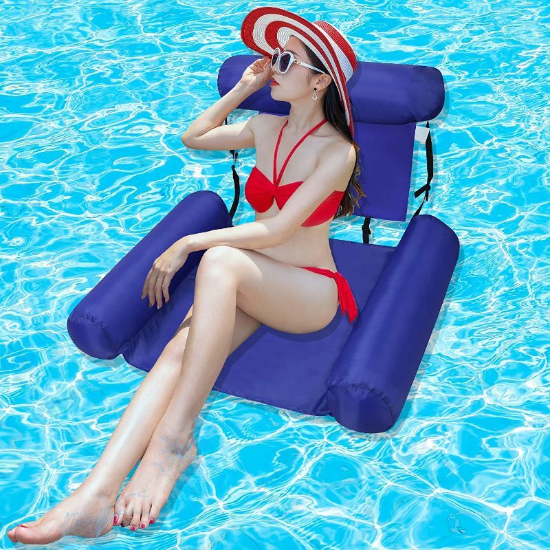 Photo 1 of Adults Inflatable Water Pool Floats with Headrest, Summer Portable Soft Swimming Chair Pool Hammock Floaties Pool Floating Lounge Bed for Pool, Beach, Lake
