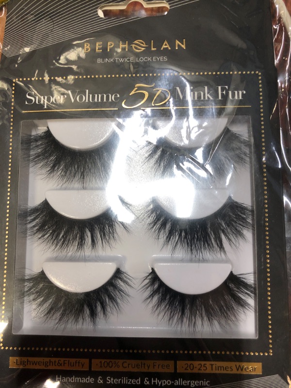 Photo 2 of 3 Pairs Mink Fur Lashes, 100% Real Siberian Mink Fur Eyelashes, Dramatic Round Look, XMZ249
