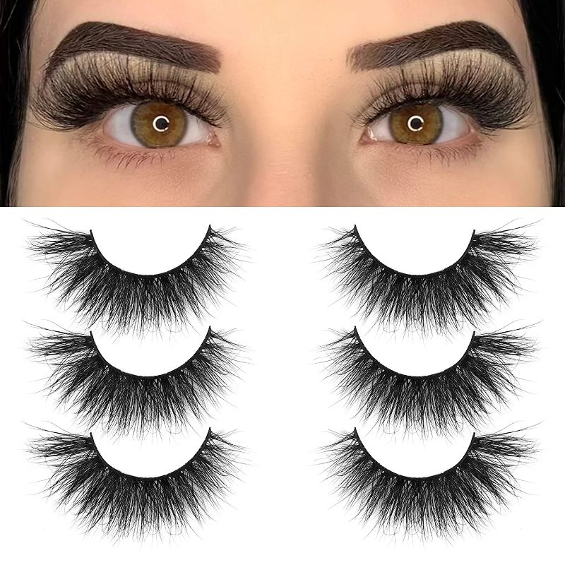 Photo 1 of 3 Pairs Mink Fur Lashes, 100% Real Siberian Mink Fur Eyelashes, Dramatic Round Look, XMZ249
