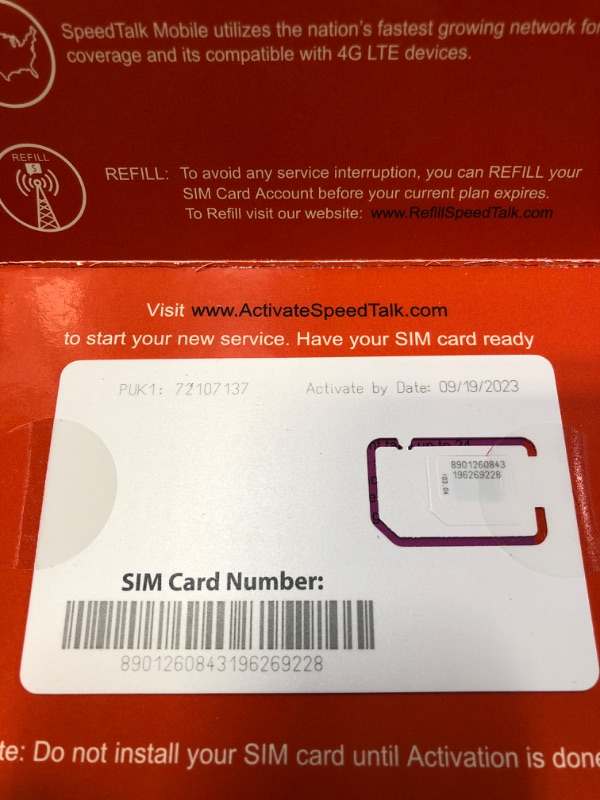 Photo 2 of SpeedTalk Mobile Unlimited Talk (Call) & Text (SMS) + 10GB of 5G 4G LTE Then Unlimited Data at 2G Speed - GSM SIM Card - 30 Days Nationwide Service
