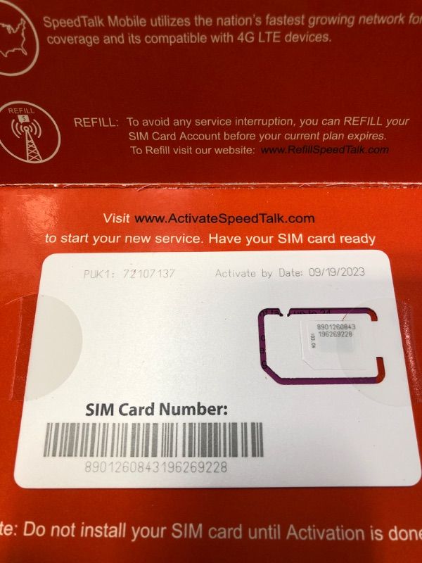 Photo 1 of SpeedTalk Mobile Unlimited Talk (Call) & Text (SMS) + 10GB of 5G 4G LTE Then Unlimited Data at 2G Speed - GSM SIM Card - 30 Days Nationwide Service

