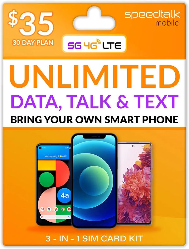 Photo 1 of SpeedTalk Mobile Unlimited Talk (Call) & Text (SMS) + 10GB of 5G 4G LTE Then Unlimited Data at 2G Speed - GSM SIM Card - 30 Days Nationwide Service
