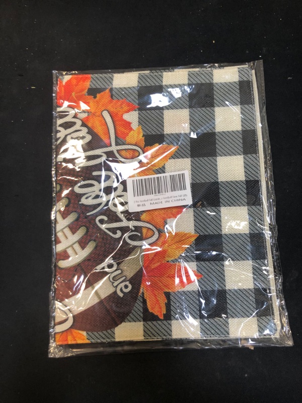 Photo 3 of 2 Pcs Football Fall Garden Flags 12x18 Double Sided, Burlap Football Farm Truck And Maple Leaves Buffalo Plaid Thanksgiving Garden Flags, Outdoor Yard Decorations for Football Fans Fall Gifts
